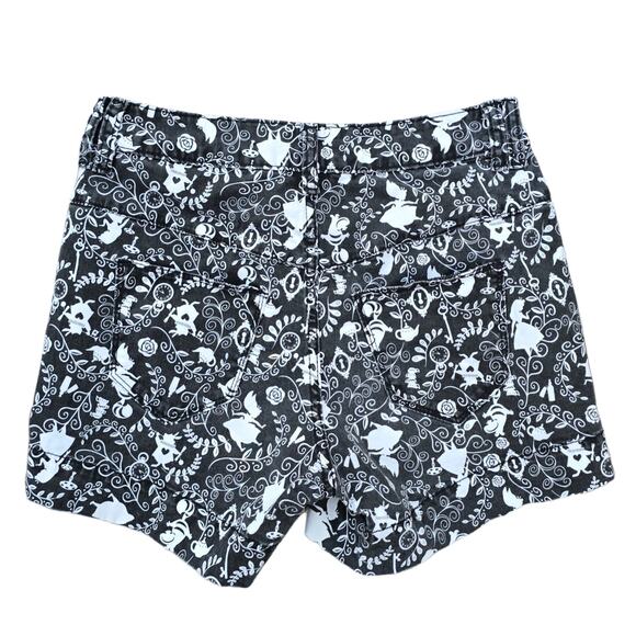 Alice In Wonderland Shorts Disney Size 3 Stretch Cotton Black White Print - Picture 5 of 5